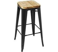 Tabouret Bistro Haut en Acier Noir avec Assise en Bois x 4 Bolero Blanc