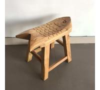 Tabouret Bois Massif Forme Poisson, Marche Pied Bois 40/46/55 Cm Banc Bout De Lit, Repose-Pieds pour Banc Salle A Manger Salle De Bain Cuisine, Tabouret Bas Entrée Salon(Natural,55*23*35 cm)