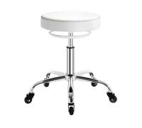 Tabouret Bureau en PU - WOLTU Tabouret Hauteur Réglable - Roulettes en Caoutchouc - Blanc