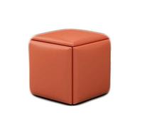 Tabouret carré en cuir avec repose-pieds de rangement et siège rembourré - Chaise cube multifonction pour salon - Économie d'espace - Design orange