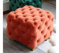 Tabouret carré en velours capitonné avec boutons - Pouf cube rembourré - Table basse pour salon ou chambre à coucher - Orange