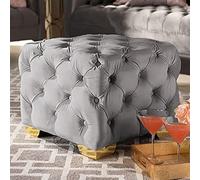 Tabouret carré en velours capitonné avec boutons - Repose-pieds cube - Table basse pour salon ou chambre à coucher - Gris