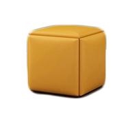 Tabouret carré multifonction en cuir jaune ottomane cube pour salon, repose-pieds peu encombrant avec siège rembourré et rangement, parfait pour les combinaisons de canapés