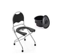 Tabouret Chaise d'aisance, chaise d'aisance de chevet avec seau amovible et pieds antidérapants, chaise de WC pliante pour personnes âgées, siège de chaise d'aisance portable.(Black)