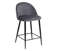 Tabouret Chaise de Bar en Velours Gris et Pieds en métal Noir - Atmosphera