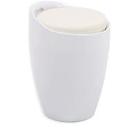 Tabouret DANIEL pouf rond coffre de rangement panier à linge siège avec assise rembourrée blanc, structure en plastique blanc