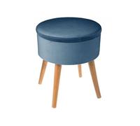 Tabouret coffre ""Tess"" velours bleu - Atmosphera createur d'interieur