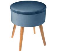 Tabouret coffre ""Tess"" velours bleu - Atmosphera createur d'interieur
