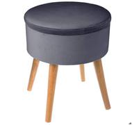 Tabouret coffre ""Tess"" velours gris ardoise - Atmosphera createur d'interieur