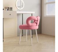 Tabouret Coiffeuse, Chaise Coiffeuse avec Dossier Noeud Papillon, Assise Mouton Douce, Structure Acier Carbone, Supporte 150kg, pour Salon, Salle de Bain, Chambre, Moderne et Simple (Rose)