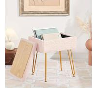 Tabouret cosmétique avec espace de rangement - Chaise de maquillage en fausse fourrure pour chambre et salon - Banc de rangement avec pieds en métal - Repose-pieds élégant pour salle de maquillage