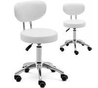 Tabouret cosmétique blanc ASCONA avec dossier et roulettes, capacité de charge j