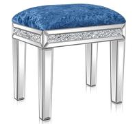 Tabouret cosmétique miroir en velours rose vif - Tabouret élégant pour chambre et salon, idéal pour table de maquillage glamour, 45,7 x 35,6 x 50,8 cm
