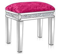 Tabouret cosmétique miroir en velours rose vif - Tabouret élégant pour chambre et salon, idéal pour table de maquillage glamour, 45,7 x 35,6 x 50,8 cm