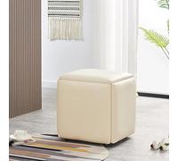 Tabouret cube 5 en 1 - Ottomane empilable avec repose-pieds pliable et roulettes - Ensemble de meubles polyvalents en cuir synthétique pour salon et salle à manger 35 x 35 x 35 cm