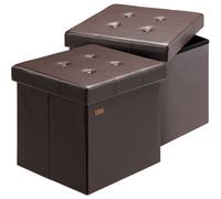 Casaria® 2X Tabouret Cube Brun avec Espace de Rangement Pouf 38 x 38 x 38 cm Coffre de Rangement Similicuir Repose-Pied