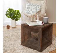 Tabouret Cube Bois Pouf Table Chevet Basse de Salon Rangement Marron Homestyle4u