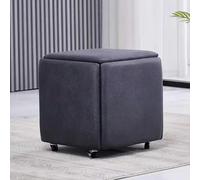 Tabouret cube empilable 5 en 1, siège en cuir synthétique avec roulettes pivotantes, repose-pieds mobile et chaise de coiffeuse pour salon et salle à manger (35,6 x 35,6 x 38,1 cm)
