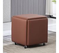 Tabouret cube empilable polyvalent 5 en 1 - 45,7 x 45,7 x 48,3 cm en cuir synthétique et repose-pieds en velours avec roulettes pour décoration de salon et de salle à manger
