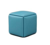 Tabouret cube en cuir bleu multifonctionnel, peu encombrant, repose-pieds et rangement ottoman, siège rembourré pour le salon, chaise carrée élégante pour les petits espaces, utilisation polyvalente