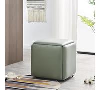 Tabouret cube gigogne 5 en 1 - Pouf empilable avec repose-pieds pliable et roulettes - Ensemble de meubles polyvalents de salon et de salle à manger avec siège en cuir synthétique 35 x 35 x 35 cm