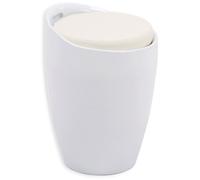 Tabouret DANIEL pouf rond coffre de rangement panier à linge siège avec assise rembourrée blanc, structure en plastique blanc