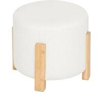 Tabouret ""Bansa"" bouclette bambou blanc D37,5x32cm - Atmosphera createur d'interieur