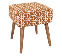 Atmosphera Créateur d'Intérieur - Tabouret d'Appoint Chiara Tissu Motif Géométrique Ambre Blanc Pieds Bois Hévéa Confortable Rétro Art Déco