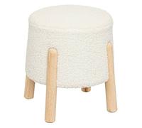 Atmosphera – Tabouret d'appoint Inuit Dreams – Tissu bouclette blanc, pieds en bois, H 41,5 cm