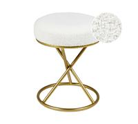 Tabouret d'Appoint Moderne Glam en Bouclé Pieds en Métal Dorés Blanc Cassé Presho