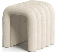 Tabouret D'Appoint Rembourré à Forme OnduléE, Repose-Pieds en Tissu Moelleux, Banc à Chaussures AntidéRapant pour EntréE et Dressing(White)