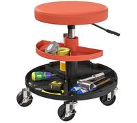 Tabouret d'atelier à roulettes - HOMCOM - hauteur réglable 40-51 cm - 2 étagères à outils pour outils - charge max 135 kg - jaune