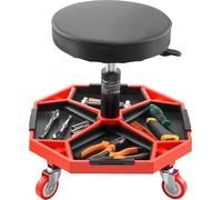 VEVOR Tabouret d'Atelier Mobile, Tabouret de Mécanicien sur roulettes Capacité de Charge 136 kg, Hauteur Réglable, avec Plateaux à Outils, pour Entretien Réparation Automobile Garage, Noir et Rouge