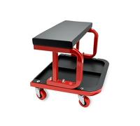 Tabouret d'atelier Relaxdays avec Rangement, jusqu'à 100 kg, Assise rembourrée, 4 roulettes, Noir-Rouge