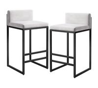 Tabouret de bar avec dossier et repose-pieds en métal noir, tabouret haut rembourré moderne, chaises de bar, salle à manger, tabouret haut for petit-déjeuner, comptoir, bistro (2 pièces)(White,65cm(25