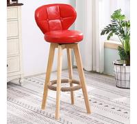 Tabouret de Bar avec siège Rond pivotant, Chaise de comptoir en Cuir PU avec des Jambes en Bois de Couleur en Bois, pour Cuisine, pub, café, Max. Chargez 440 LB Red,73cm
