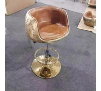 Tabouret de bar aviateur - Collection vintage - En laiton - Base en métal doré et repose-pieds vintage (siège marron clair OG)