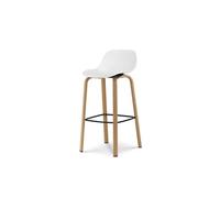Tabouret de bar blanc style scandinave avec pieds effet bois en métal - Hauteur 66cm