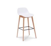 Tabouret de bar blanc style scandinave avec pieds en bois naturel - Hauteur 66cm