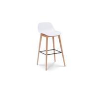 Tabouret de bar blanc style scandinave avec pieds en bois naturel - Hauteur 76 cm