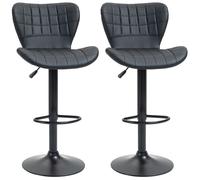 Tabouret de bar - BLOSSOM - Réglable en hauteur - Cuir noir - Lot de 2 - Design moderne