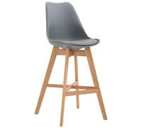 Tabouret De Bar Cannes Dossier Plastique Assie Similicuir I Chaise Haute De Bistrot avec Pied en Bois Et Repose-Pieds I Design Scandinave I Couleur: Gris, Cadre: Nature