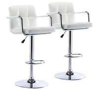 Tabouret de bar carré moderne en cuir synthétique, pivotant et réglable avec dossier et accoudoirs, hauteur de comptoir à levage pneumatique for cuisine, salle à manger, pub, café(White,2 PACK)