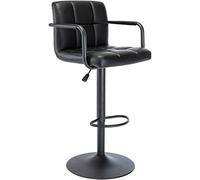 Tabouret de bar carré moderne en cuir synthétique, pivotant et réglable avec dossier et accoudoirs, hauteur de comptoir à levage pneumatique for cuisine, salle à manger, pub, café(Black,1 PACK)