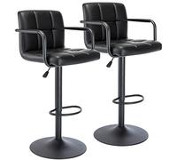 Tabouret de bar carré moderne en cuir synthétique, pivotant et réglable avec dossier et accoudoirs, hauteur de comptoir à levage pneumatique for cuisine, salle à manger, pub, café(Black,2 PACK)