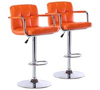 Tabouret de bar carré moderne en cuir synthétique, pivotant et réglable avec dossier et accoudoirs, hauteur de comptoir à levage pneumatique for cuisine, salle à manger, pub, café(Orange,2 PACK)