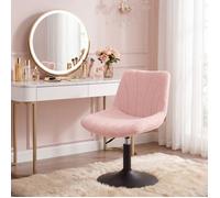 Tabouret de Bar, Chaise Ergonomique Réglable avec Dossier, Tissu bouclette, 43 x 46,5 x 65,5-77,5 cm, Rose
