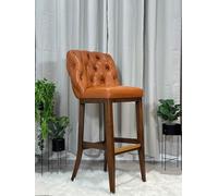 Tabouret de bar Chesterfield Design en cuir marron marron clair avec boutons profonds et cadre en bois de hêtre 700 mm de hauteur, parfait pour la décoration de la maison et du bar