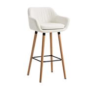Tabouret de bar - CLP - Grant - Similicuir blanc - Pieds en bois - Repose-pieds en métal 99 cm