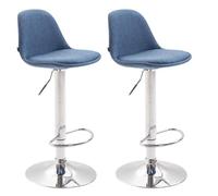 Tabouret de bar - CLP - Kiel - Tissu bleu - Réglable en hauteur - Lot de 2